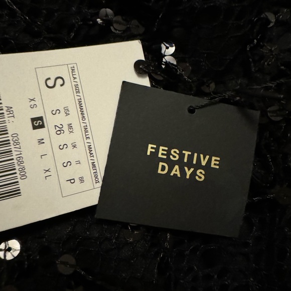 NWT Zara Black FRINGED SEQUIN MINI DRESS Size Small S - Picture 4 of 15